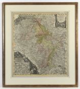Rheinlauf, kolorierter Kupferstich, Joh.Bapt. Homann, Nürnberg, um 1760, R.