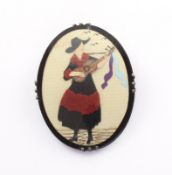 Brosche, Papierschnitt, Flamencosängerin, hinter Glas, A.20.Jh.