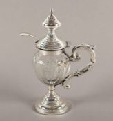 Senfgefäß, Glas, Silber, Niederlande, E.19.Jh.