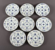 Satz von acht Beilagentellern, Musselmalet, Royal Copenhagen, 1889-1922