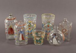 vier kleine Flaschen und drei Becher, deutsch, 18./19.Jh.