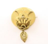 Brosche, 585/ooo Gelbgold (geprüft), Saatperlen, um 1860