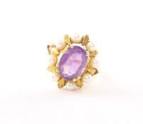 Amethystring, 585/ooo GG, geprüft, Perlen
