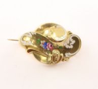 Brosche, 585/ooo Gelbgold (geprüft), Emailmalerei, 19.Jh.