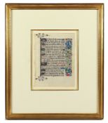 Blatt aus einem Stundenbuch, koloriert, auf Pergament, gerahmt