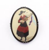 Brosche, Papierschnitt, Flamencosängerin, hinter Glas, A.20.Jh.