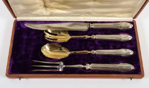 vierteiliges Vorlegebesteck, 950/ooo, Etui, Frankreich, um 1910