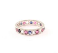Memoryring, 750/ooo WG, Rubin, Safir u. Quarz
