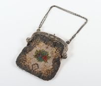 Handtasche, Perlstickerei, Silber