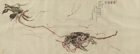 Kröte und Krabbe, Queerrolle, Japan, A.20.Jh.