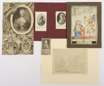 Konvolut, vier Portraits (Kupferstiche, meist Preußen), eine Verkündigung an Maria, eine Zeichnung