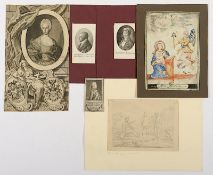 Konvolut, vier Portraits (Kupferstiche, meist Preußen), eine Verkündigung an Maria, eine Zeichnung
