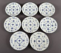 Satz von acht Beilagentellern, Musselmalet, Royal Copenhagen, 1889-1922