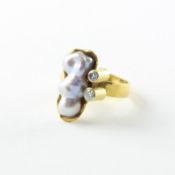 Perl-Brillantring, 585/ooo GG, zwei Brill., Biwa Perle
