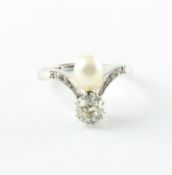 Diamant-Perlring, WG, Diamant ca. 0,5 ct., leicht getöntes weiß