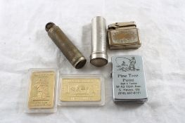 Gold Clad Bars, Lighters, Dime Bank, Tire Gauge
