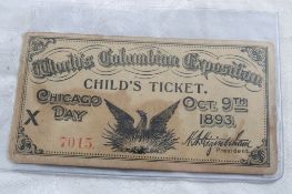 1893 World's Columbian Exposition Child's Ticket