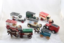 8 Ertl Diecast Banks, 2 Horse Drawn Wagons