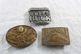 3 Vintage Advertising Belt Buckles