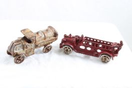 Cast Iron Fire Ladder Truck & Oil Tanker Truck