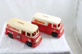 2 Vintage Carnation Milk Advertising Van Banks