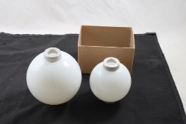 2 Milk Glass Lightening Rod Balls with Metal Caps