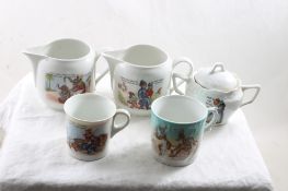 5 Children's Antique Pitchers, Cups, Sugar Bowl