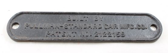 Cast Iron Pullman Railroad Builders Plate