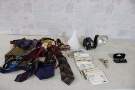 Vtg. Razors, Eyeglasses, Ties, Funnel, Postcards