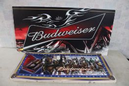 2 Large Budweiser Beer Signs w/Wood Backing