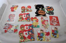 Vintage Valentines & 2 Halloween Cards Black Cats