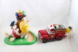 2 M&M's Figural Dispensers Golfer & Fire Truck