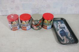 4 Coca Cola Tins w/Jigsaw Puzzles, Coke Tray