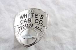 White's Cab Co. Decatur, Alabama Hat Badge