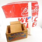 Molson Beer Crate & Lid, Budweiser Banner, Posters