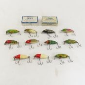 11 Vintage Rinehart Jinx Lures & 2 Boxes