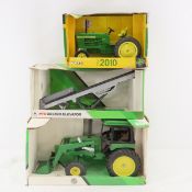 2 ERTL John Deere tractors & elevator in boxes