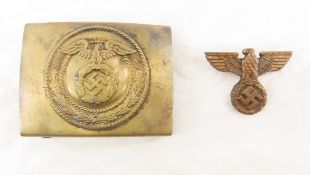 WWII German SA Belt Buckle & Eagle Cap Pin