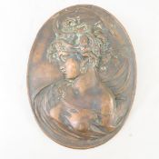 Cast metal Relief, Art Nouveau Woman Plaque 10x14