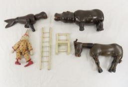 Antique Schoenhut Circus Animals, Clown & Chair