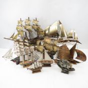 Collection of Ship models, wood, metal, & horn