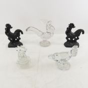 Metal & glass rooster & chicken figures