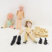 3 Antique Distressed Bisque Head Dolls