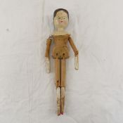 Antique Grodnertal Painted Wooden Peg Jointed Doll