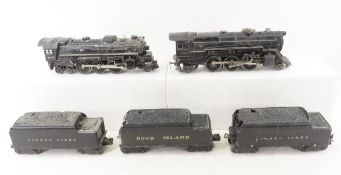 2 Lionel Train Locomotives and 3 Coal Cars