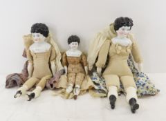 3 Low Brow Black Hair China Head Dolls