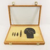 Native Spatulate & 4 Steel Arrow Points in Case