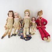 4 Distressed Paper Mache Head & 1 Boudoir Doll