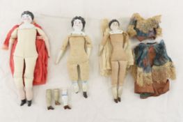 3 Low Brow Black Hair China Head Dolls