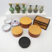 Cloissone Vases, carved wood box & more
